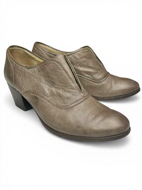 Frye Stella Grey Taupe Leather Oxford Block Heel Oxford Almond Toe Shoes 8.5